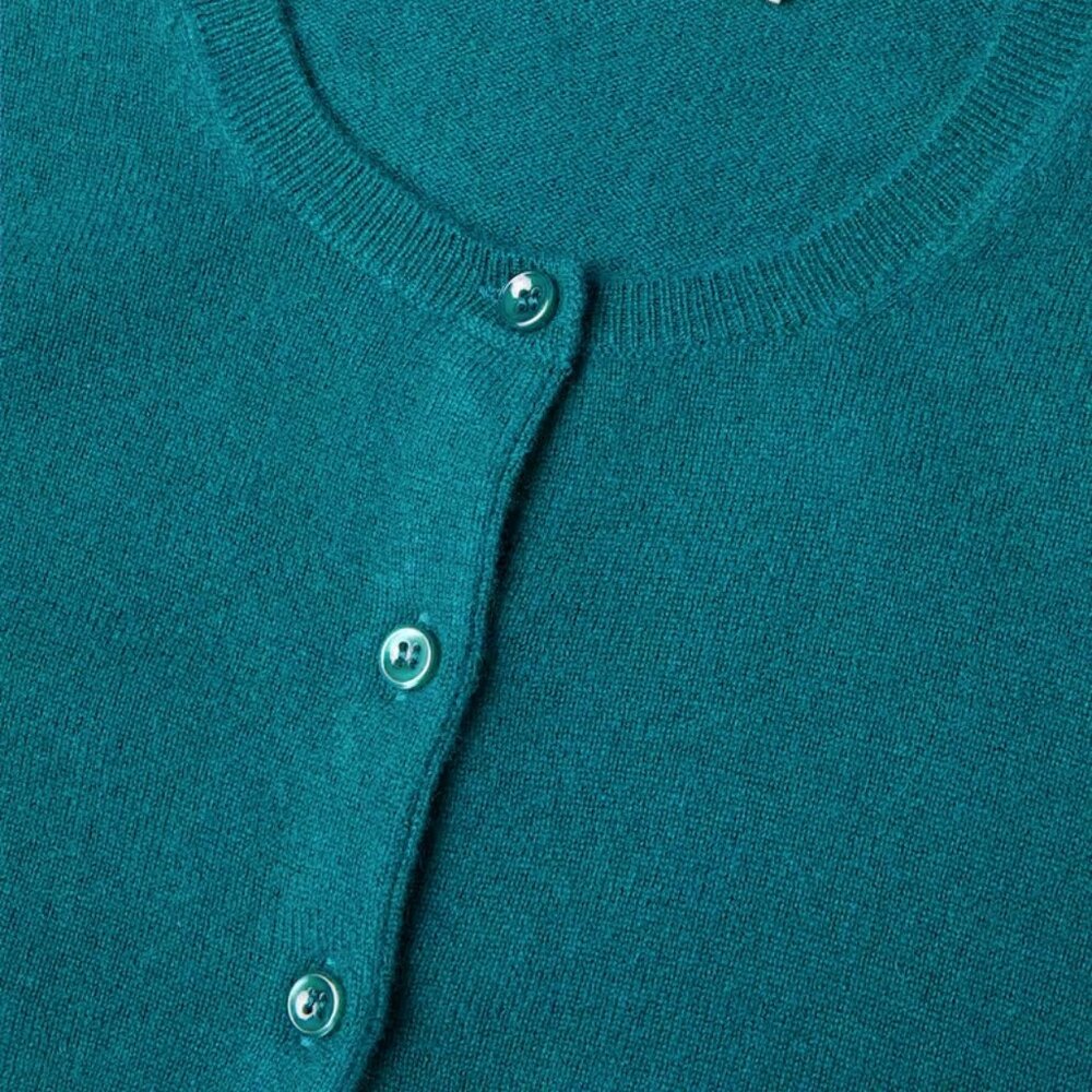 Pure Collection Cashmere Button Cardigan Sweater Crew Neck Teal Sz 8/10 - Picture 4 of 8